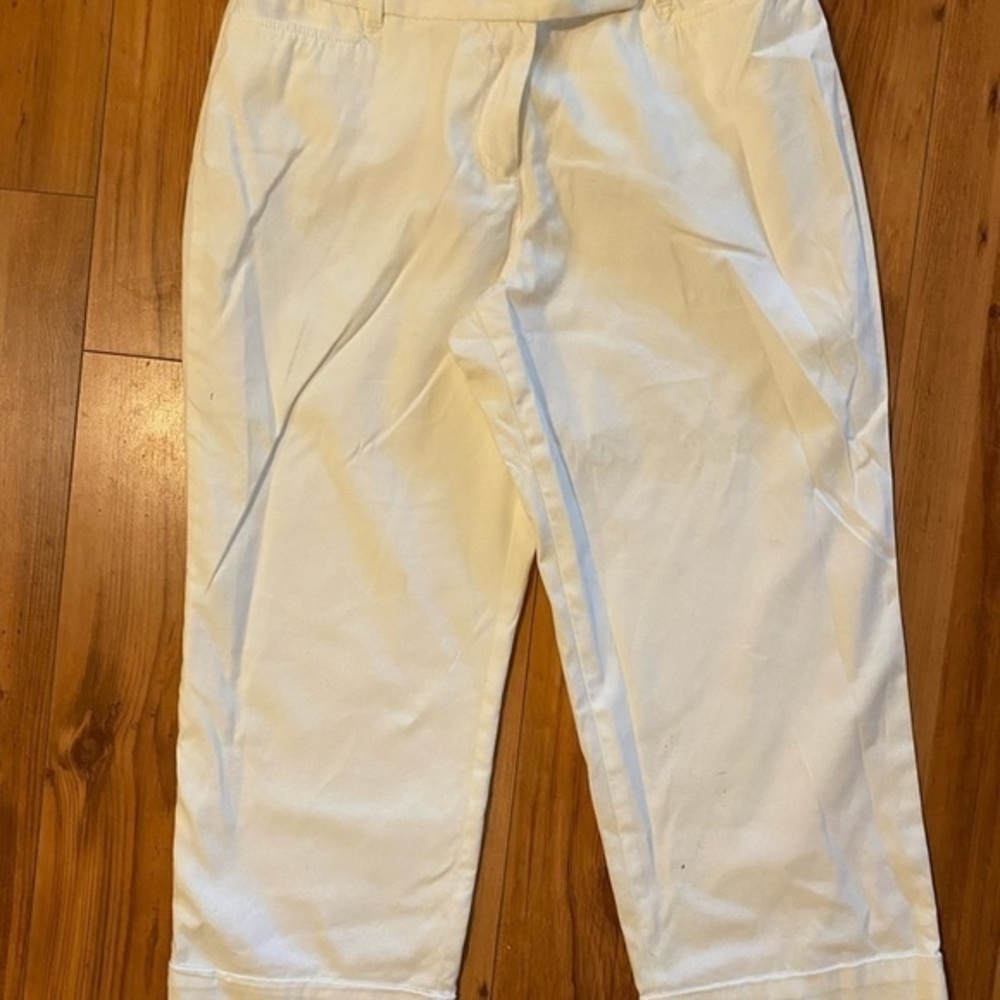 LOFT Cropped White Marisa Cuffed Trousers/Pants
